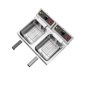 FRITADEIRA ELÉTRICA, 2 CUBAS DE 5 LITROS, INOX